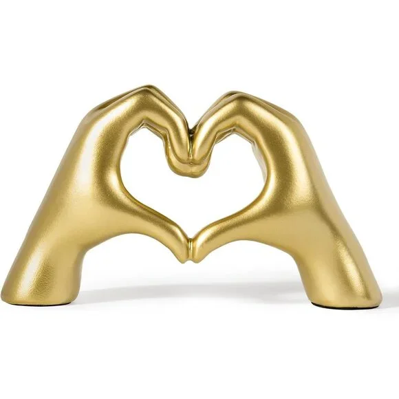 Gold Decor Living Room Small Shelf Decor Aesthetic Heart Hands Sculpture - Picture 1 of 7